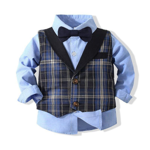 Boys Gentleman Dress Spring And Autumn Long Sleeve Shirt Waistcoat Set